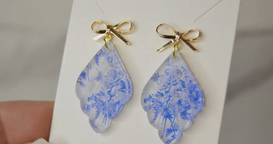 Blue Bow Chinoiserie Earrings