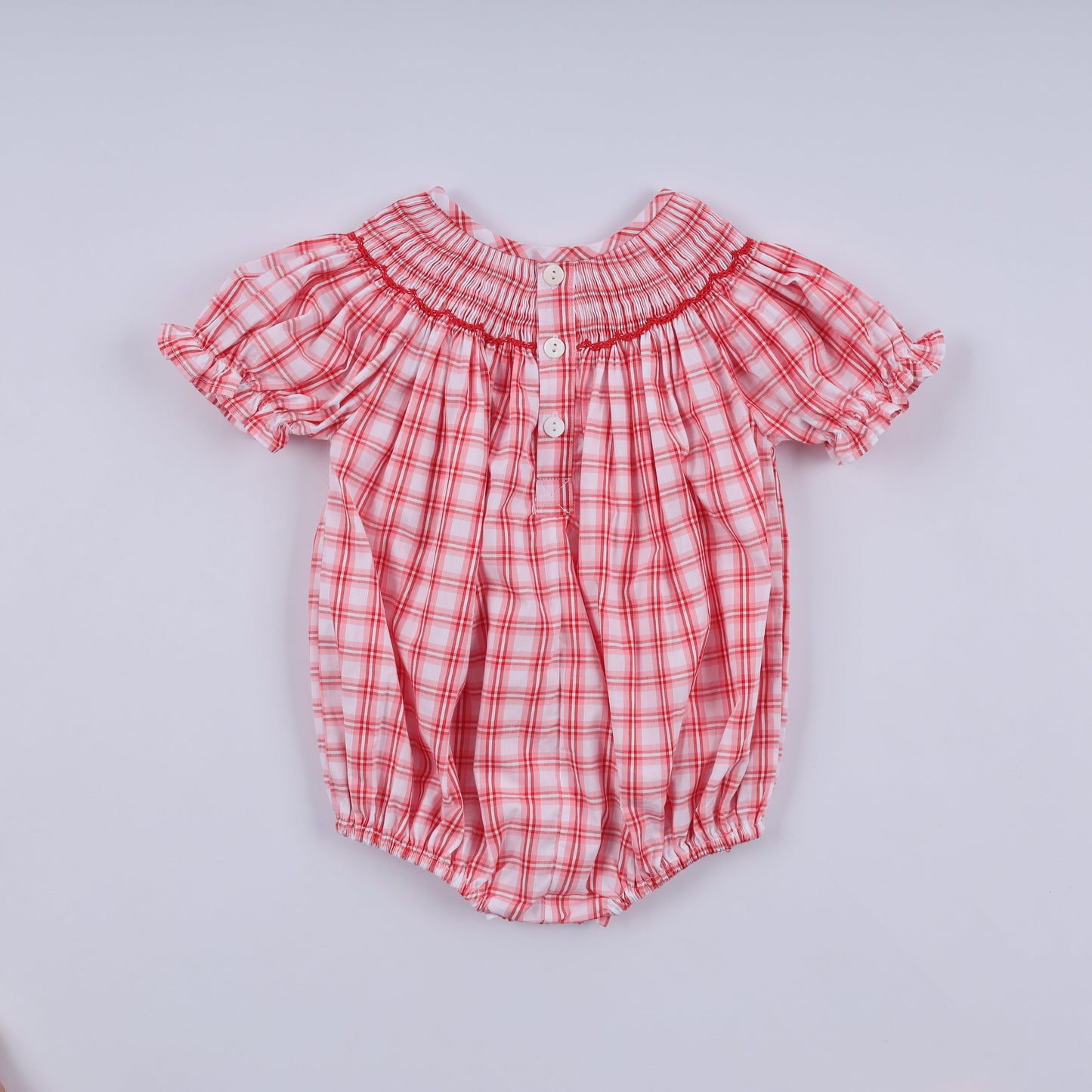Red christmas santa claus hand smocked plaid bubble