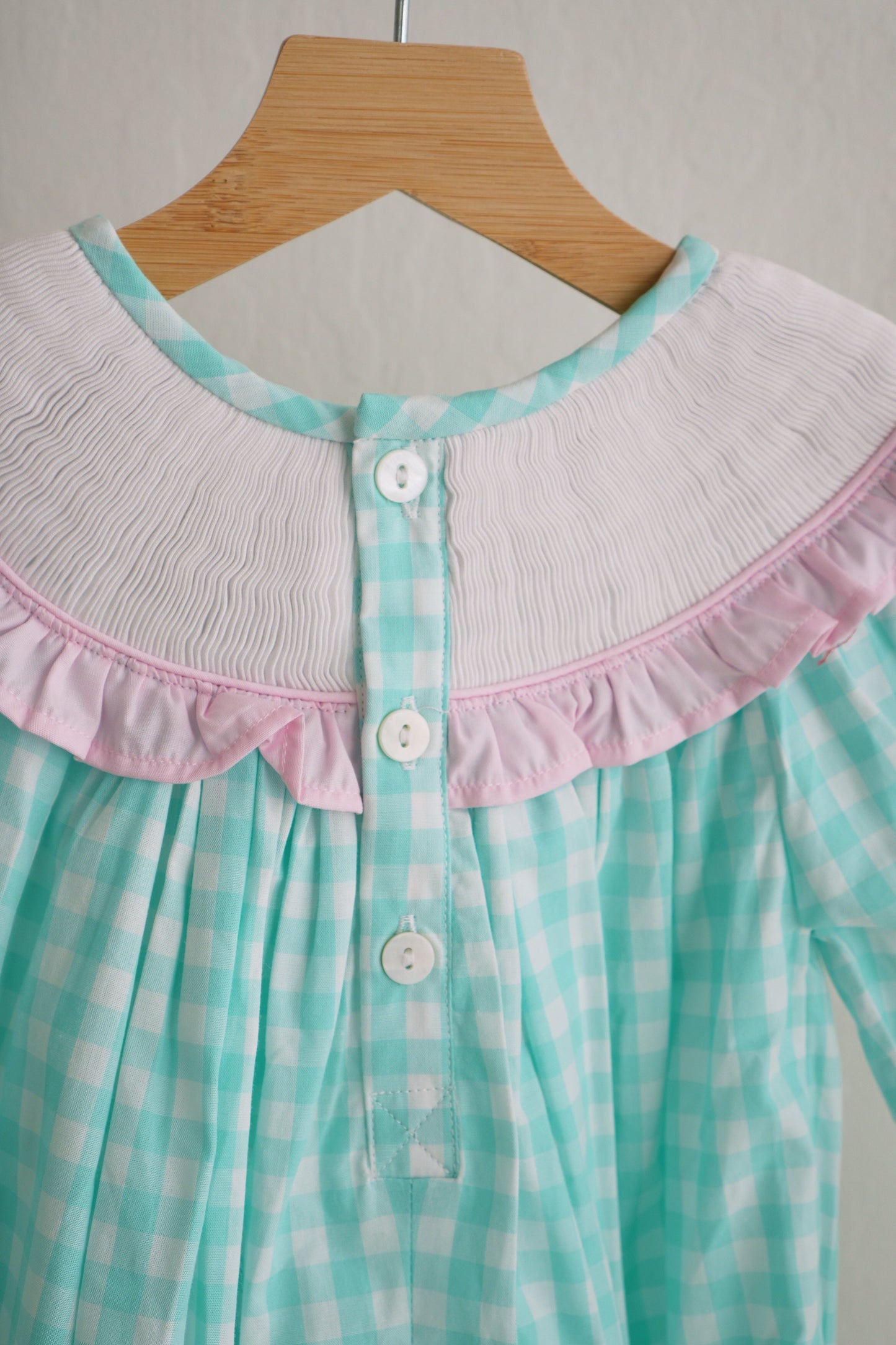 Mint christmas nutcracker hand smocked gingham dress