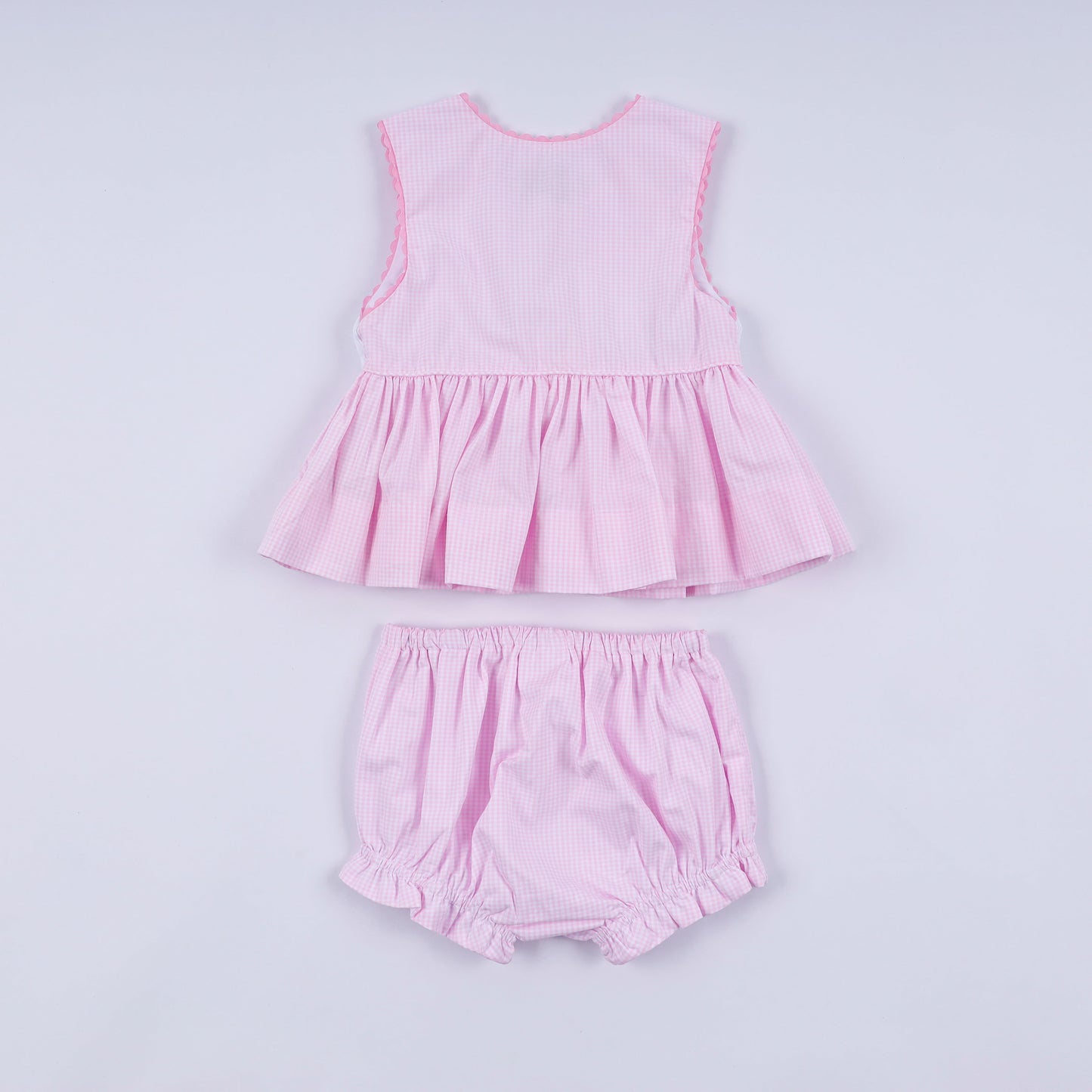Pink princess hand smocked plaid bloomer set