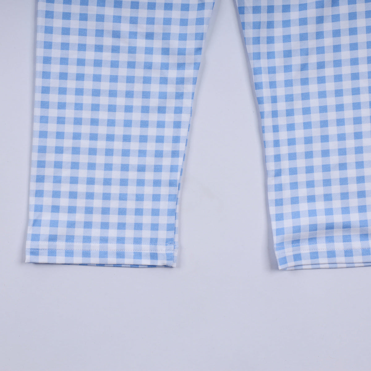 Blue gingerbread hand smocked gingham pants set