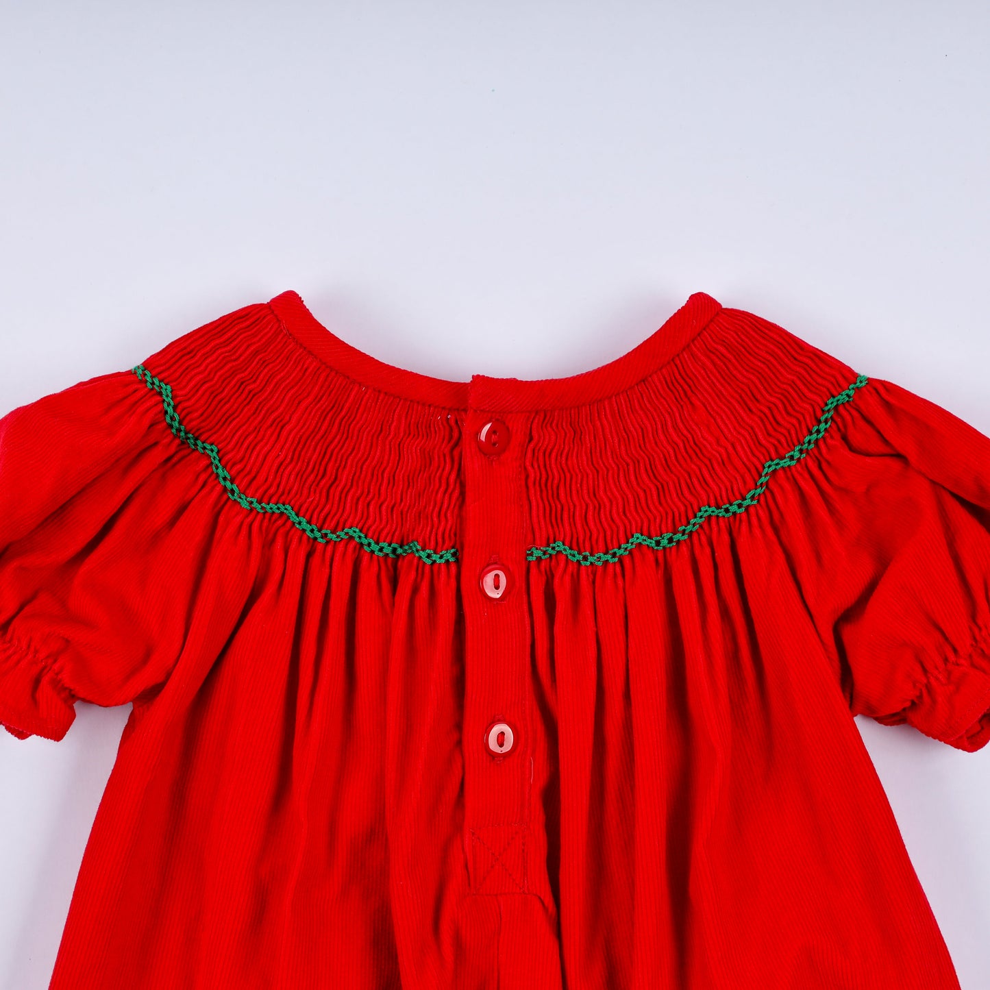 Red christmas tree hand smocked romper