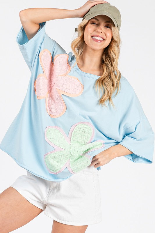 Washed Floral Patchwork Oversized Tee
