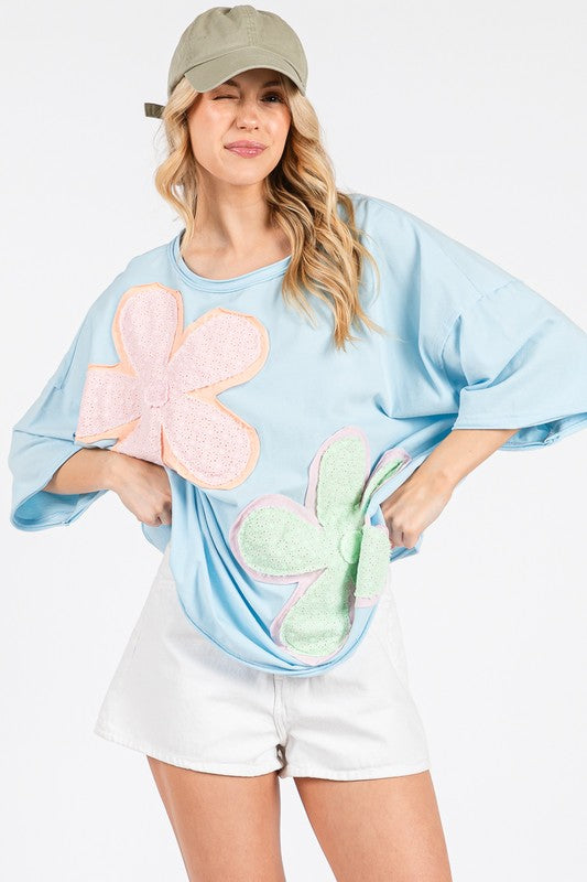 Washed Floral Patchwork Oversized Tee