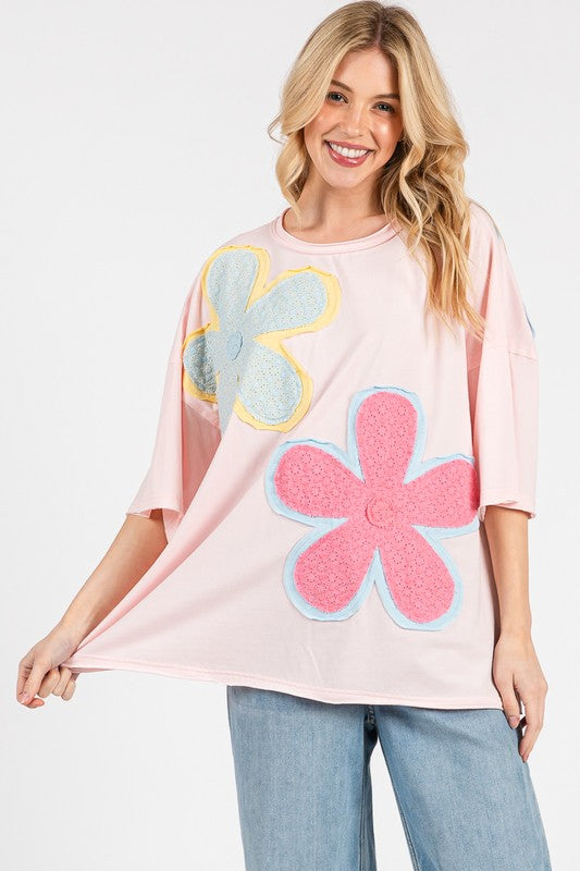 Washed Floral Patchwork Oversized Tee
