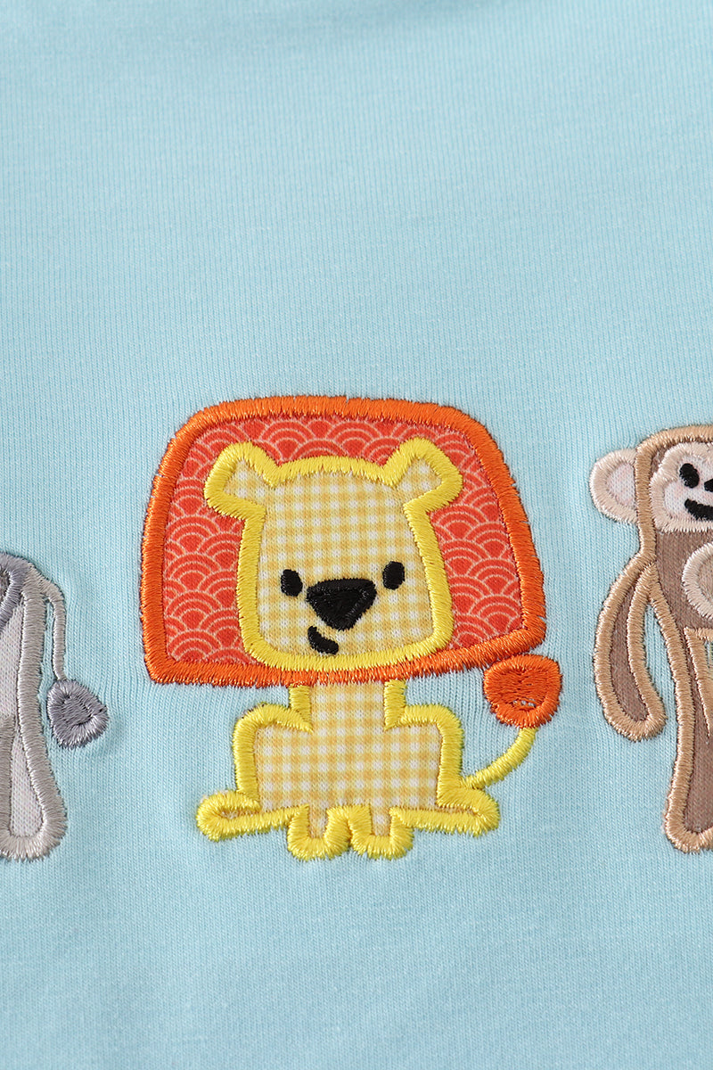 Blue animals applique shorts set