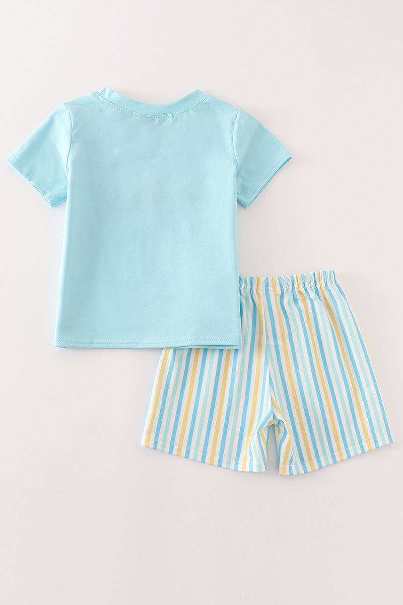 Blue animals birthday embroidery boy set