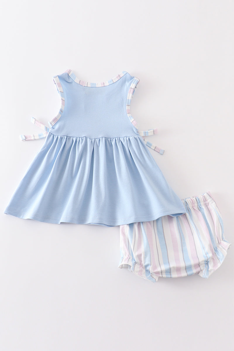 Crab french knot stripe baby girl set