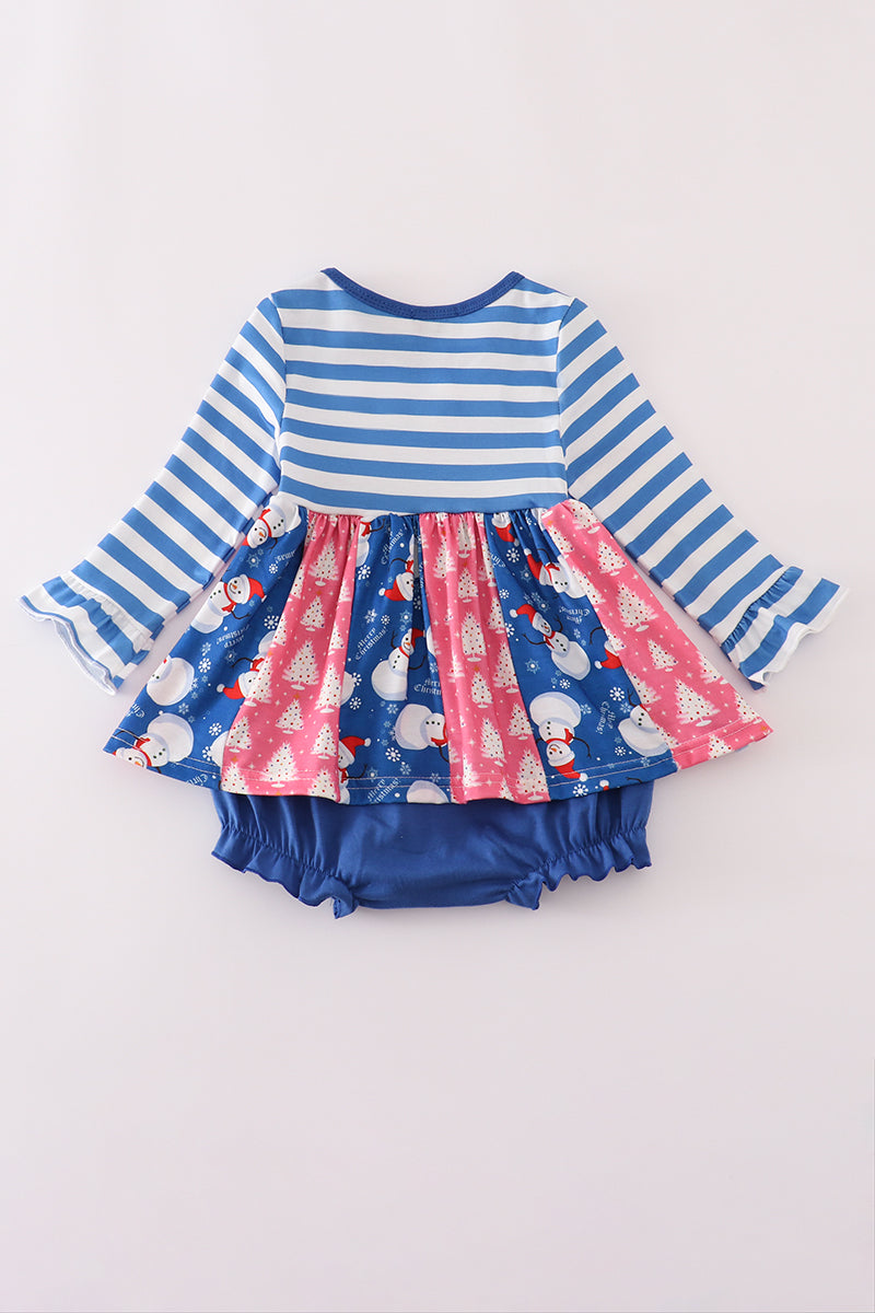 Blue snowman embroidery ruffle bubble