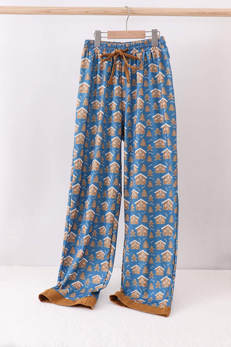 Navy gingerbread print dad pajamas pants