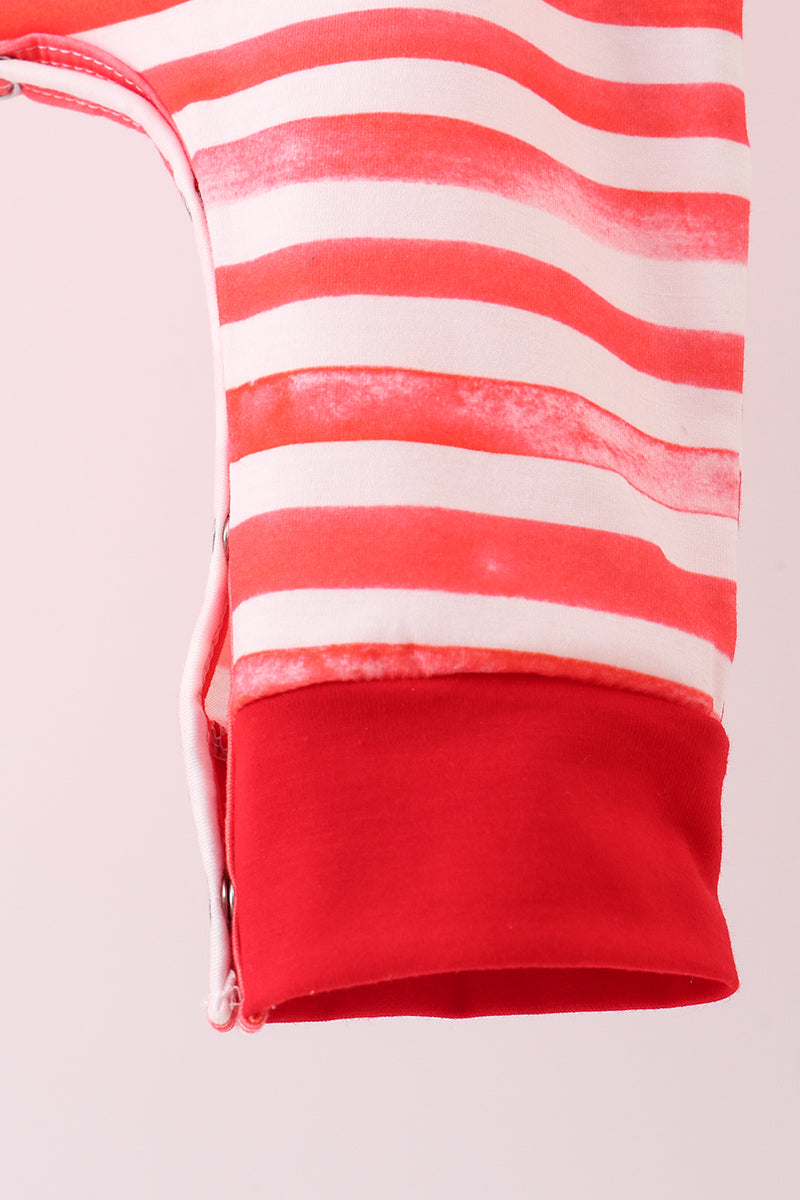 Red stripe character applique romper