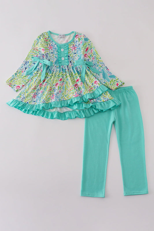 Green meadow splash ruffle pants set