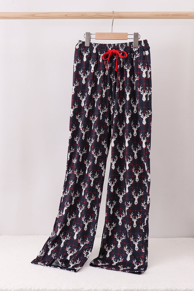 Navy deer print mom pajamas pants