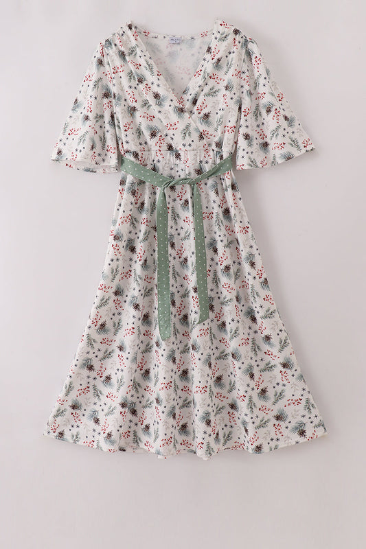 Sage bow tie mom dress
