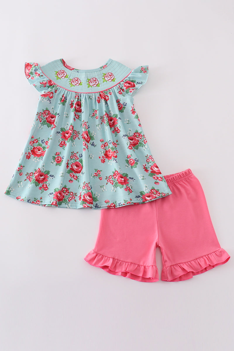 Rosebud bliss print smocked girl set