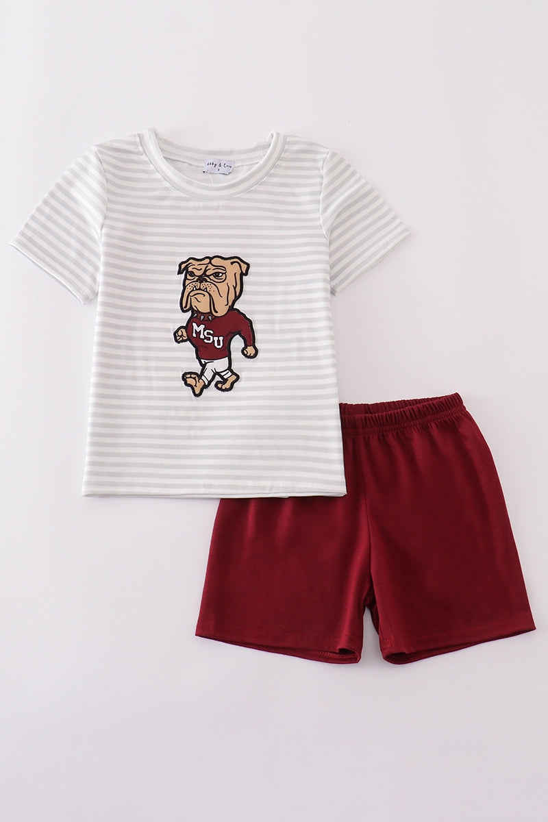 Maroon Mississippi applique stripe set