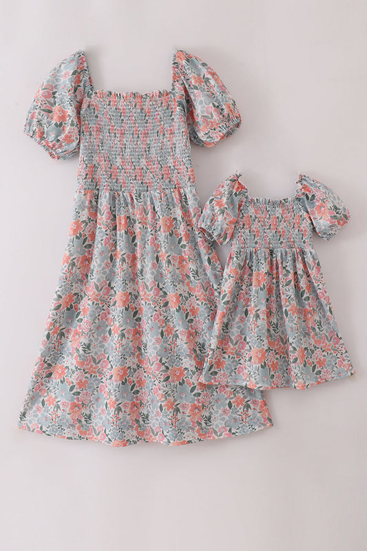 Green garden bloom smocked mom&me dress