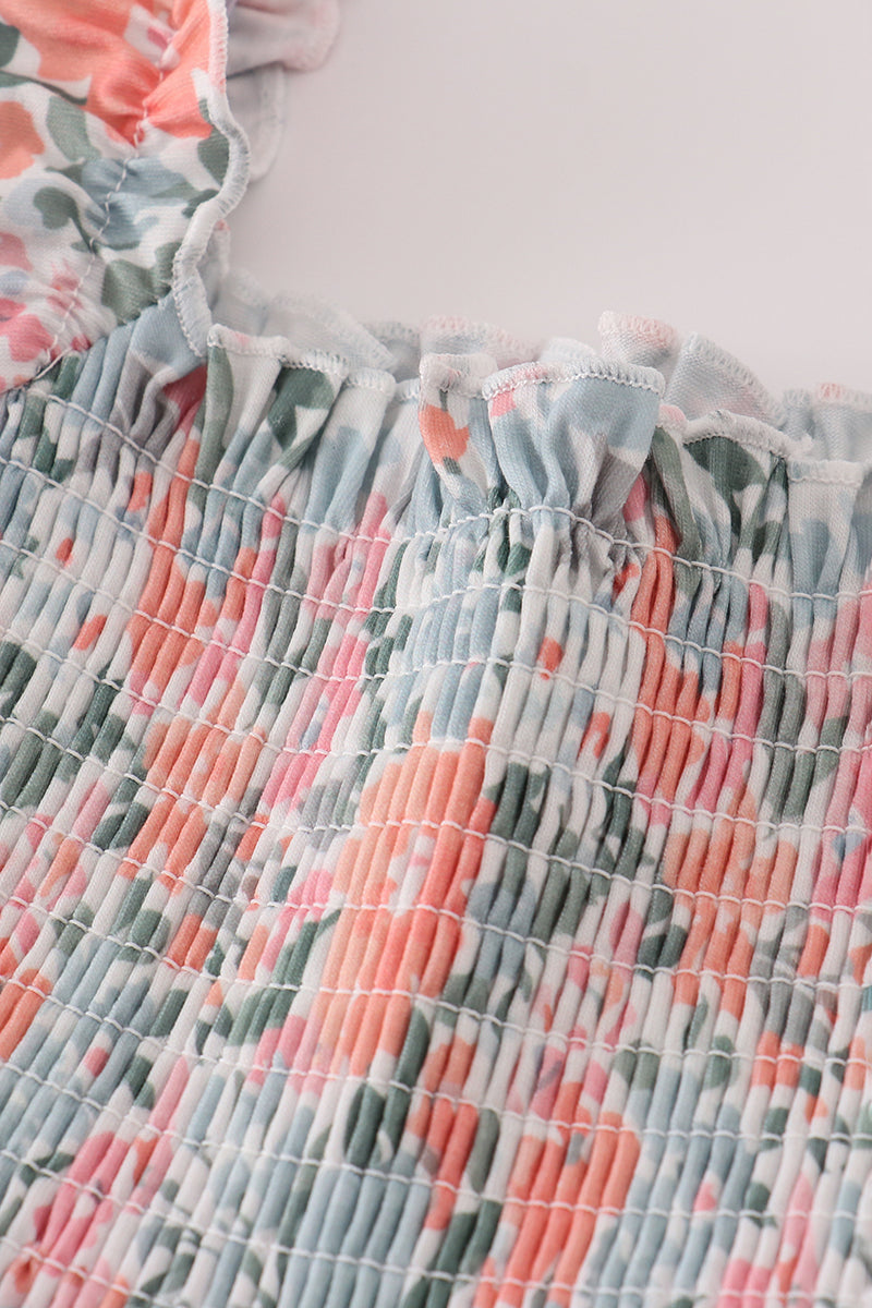 Green garden bloom smocked mom&me dress