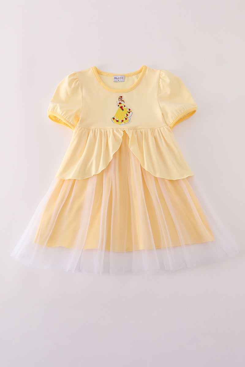 Yellow princess embroidery ruffle dress