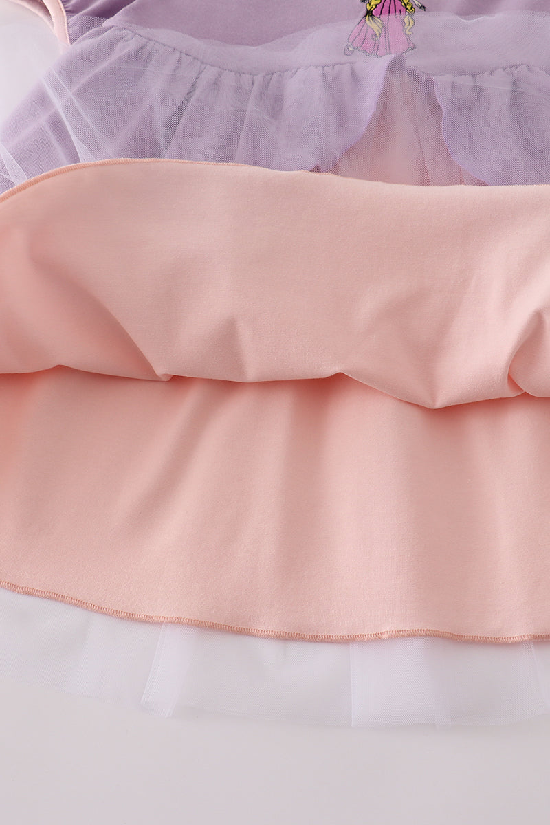 Purple princess embroidery ruffle dress