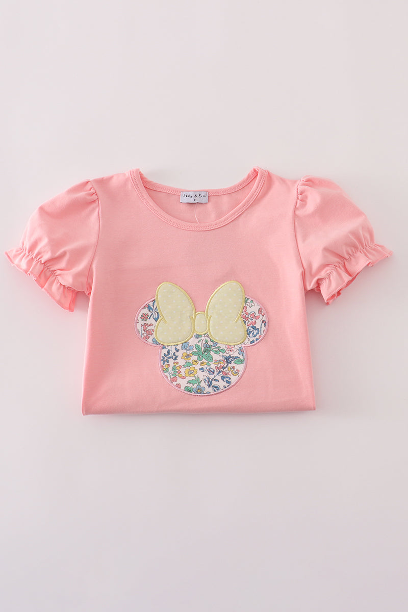 Pink floral character applique dress