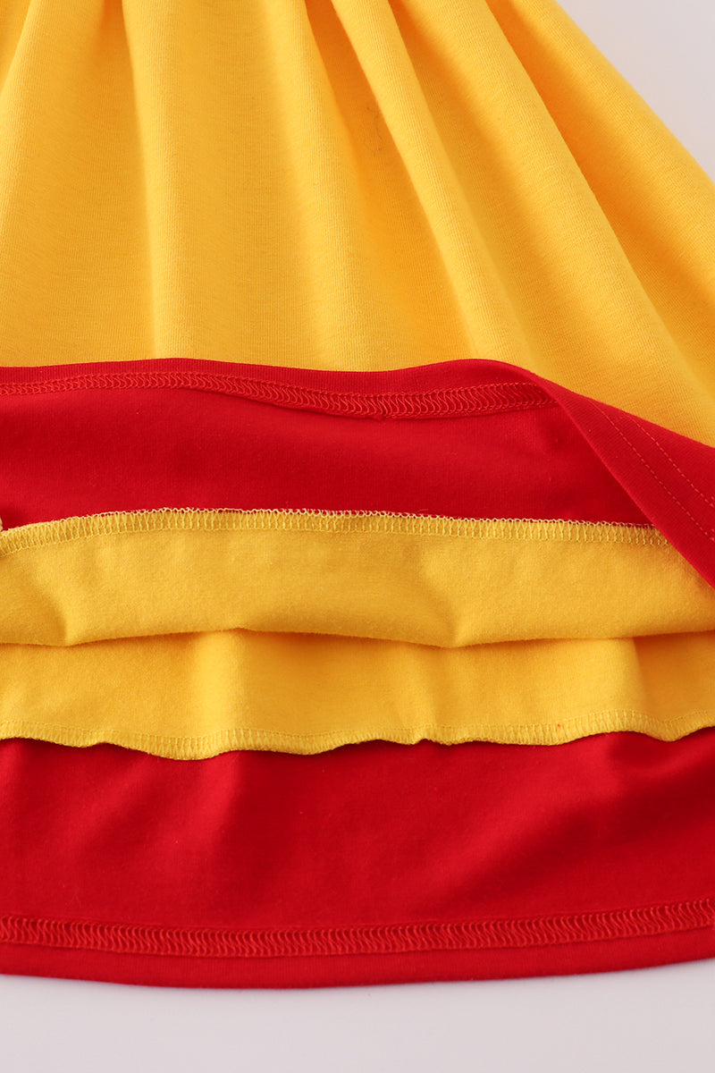 Apple embroidery bow ruffle dress