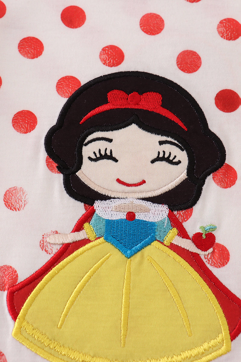 Red character applique dot romper