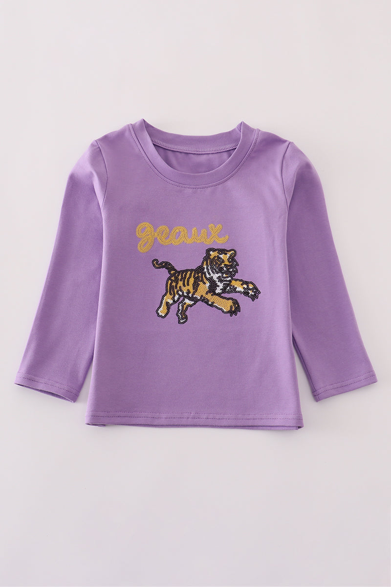 Purple gold LSU geaux tiger sequin top