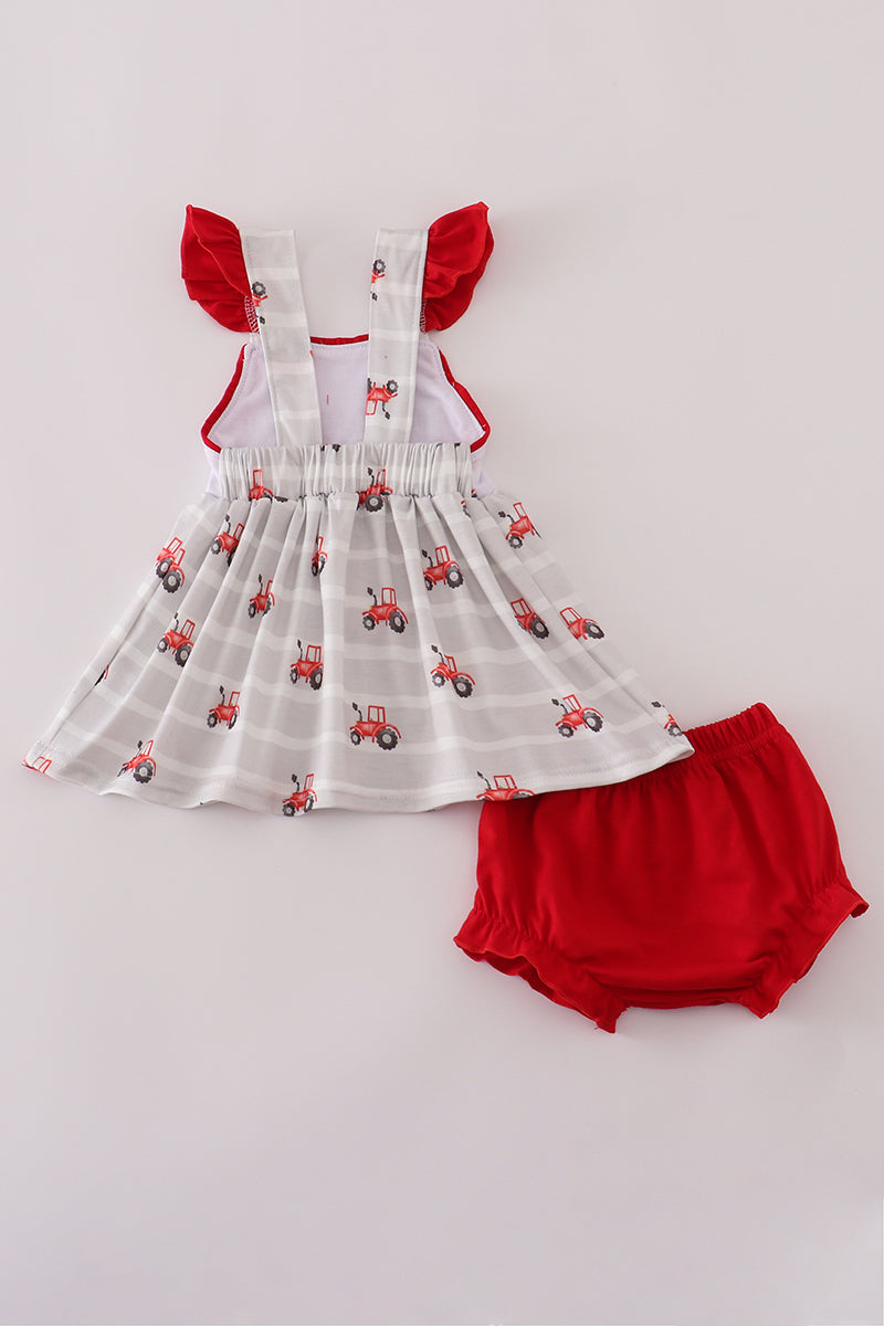 Red tractor embroidery bloomer set