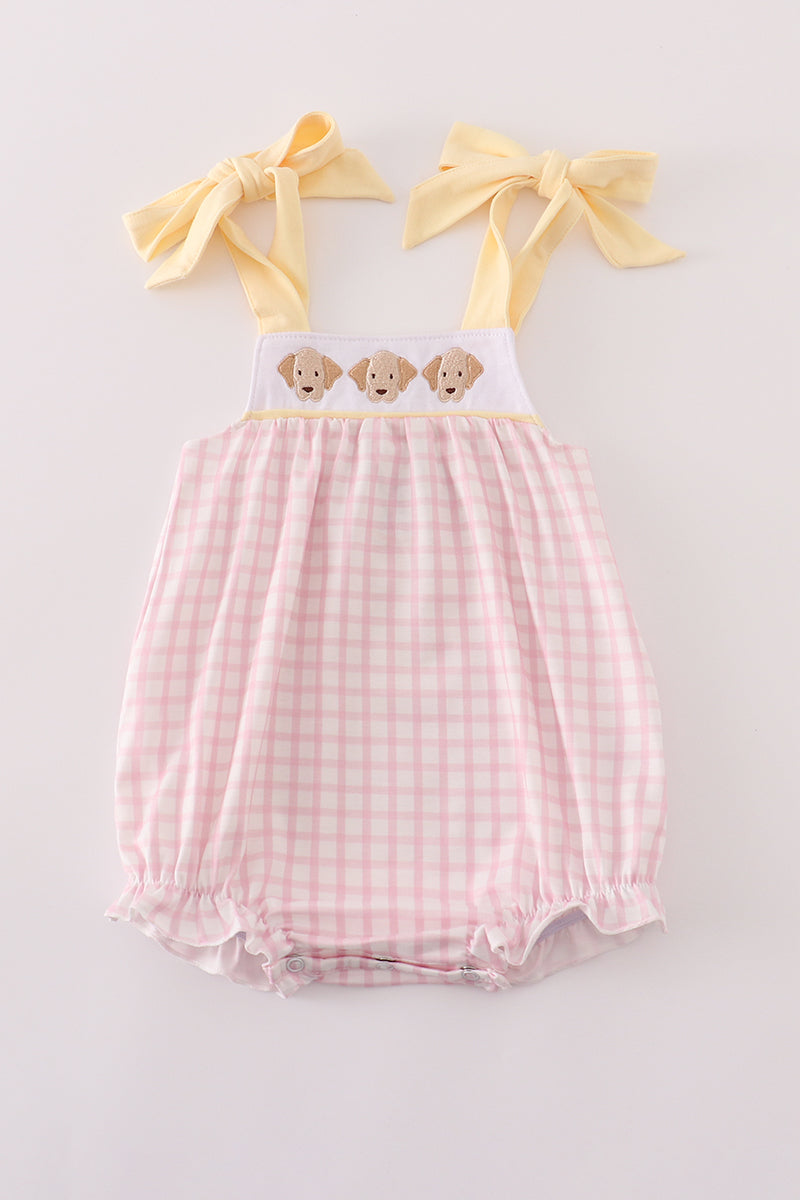 Pink puppy embroidery gingham bubble