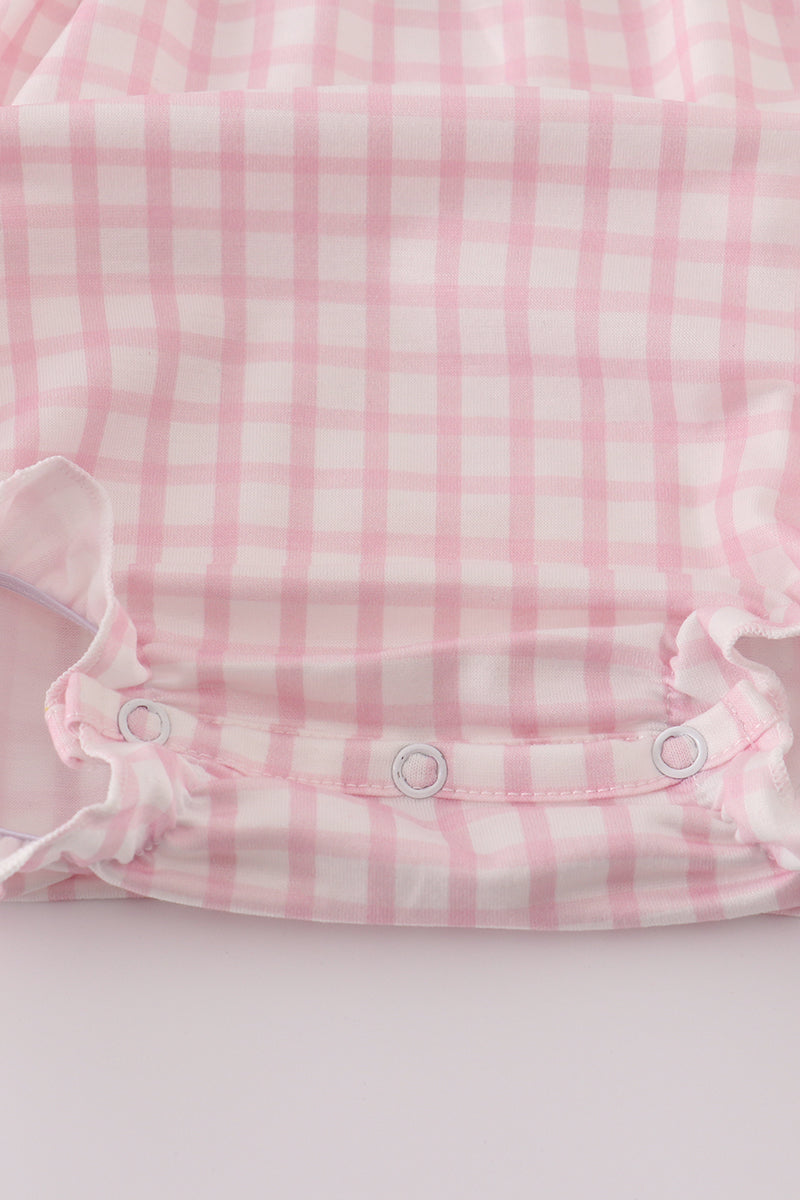 Pink puppy embroidery gingham bubble