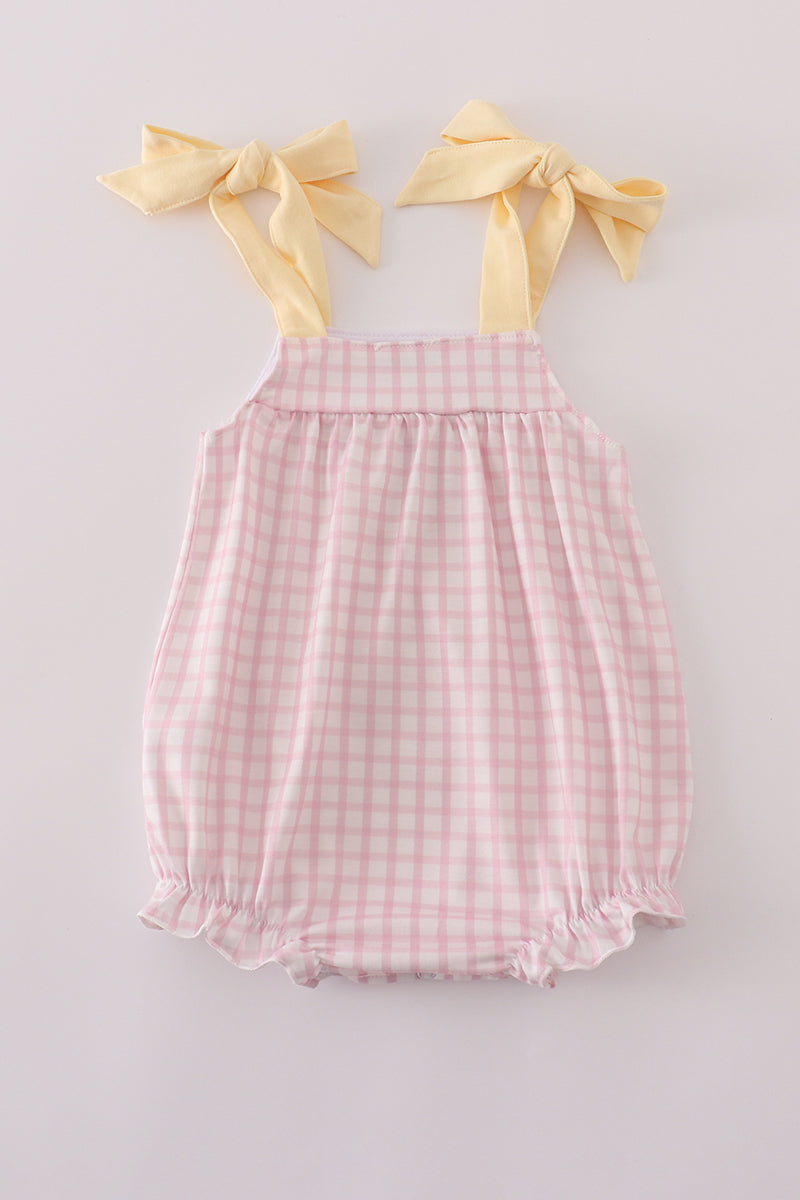 Pink puppy embroidery gingham bubble