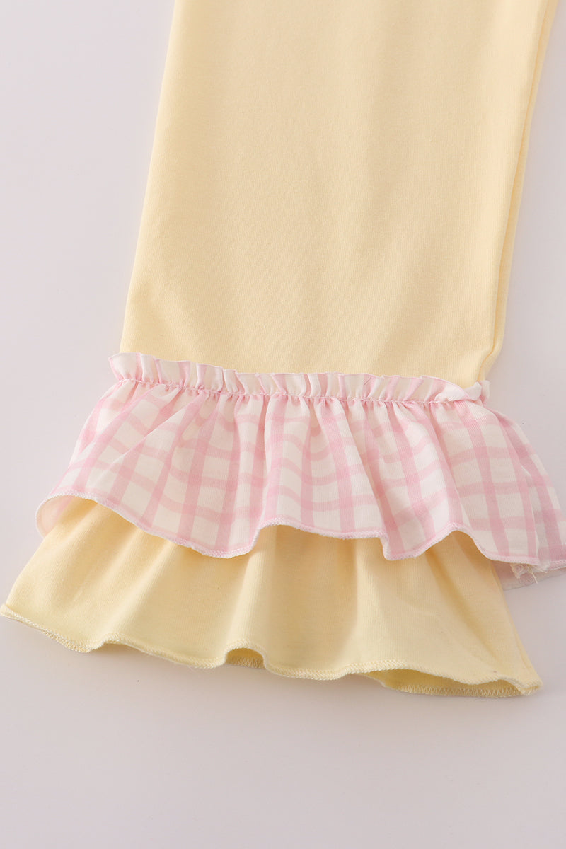 Pink puppy embroidery ruffle pants set