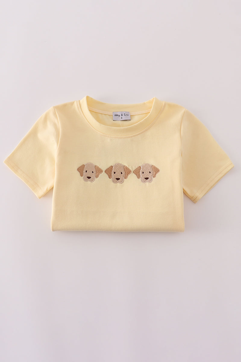 Yellow puppy embroidery gingham pants set