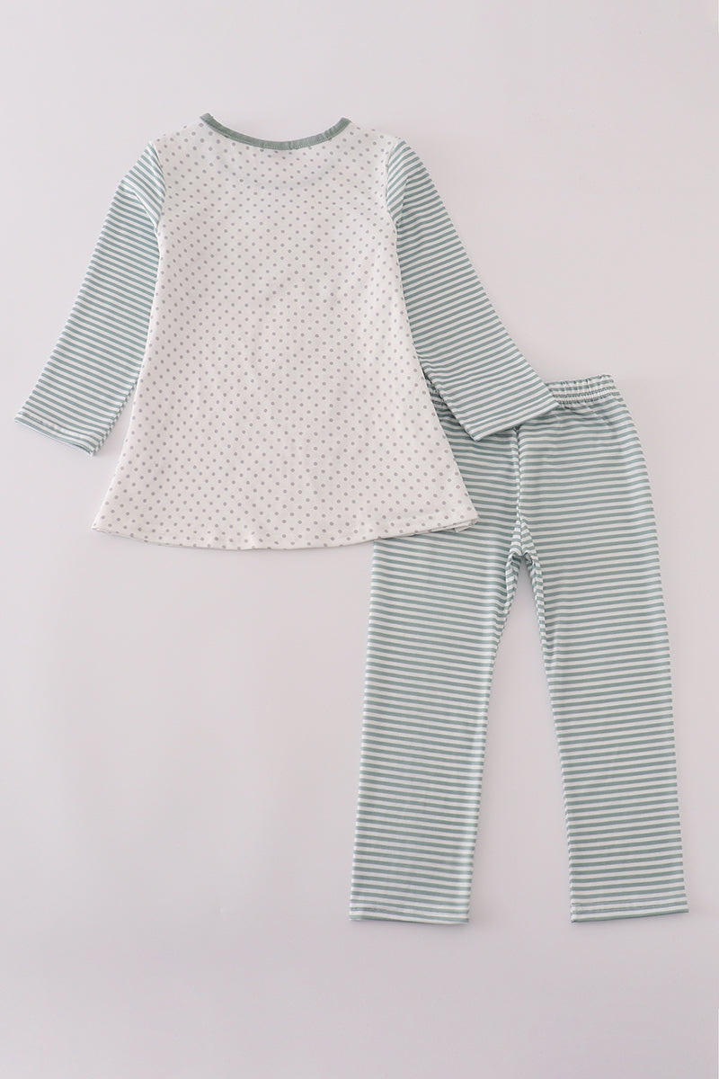 Sage stripe football french knot pants set