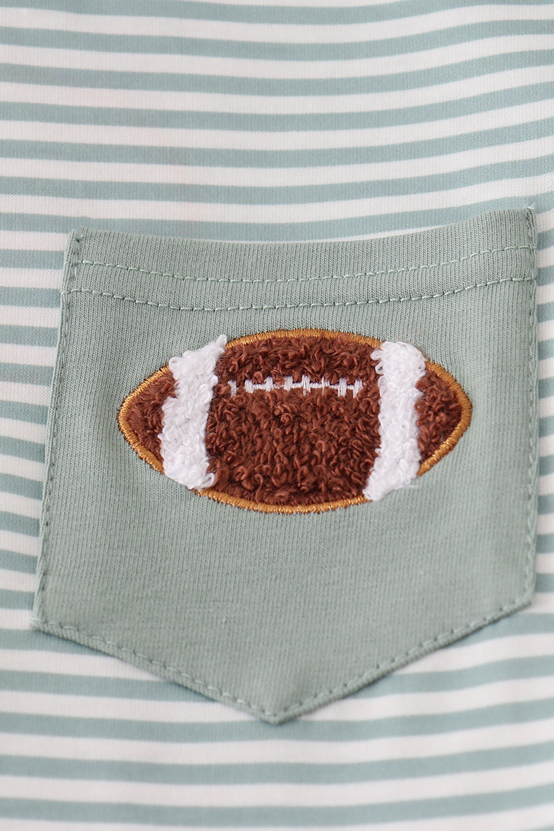 Sage stripe football french knot pants set