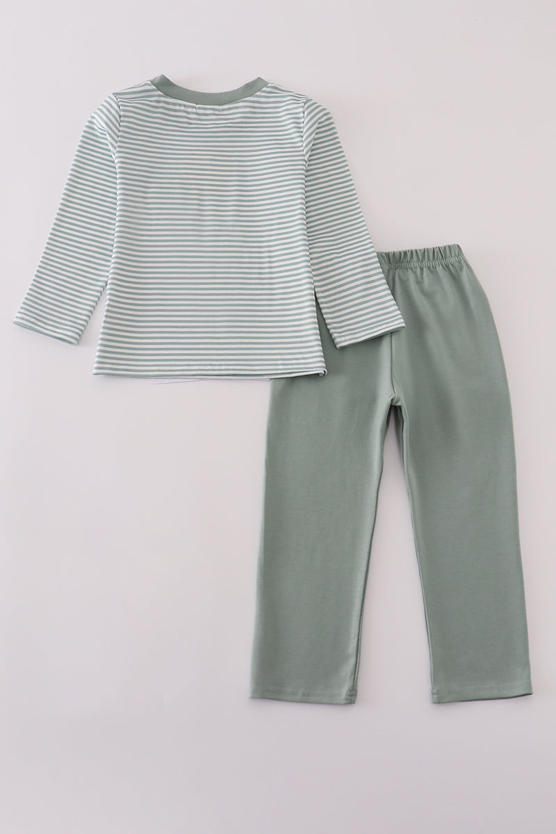 Sage stripe football french knot pants set