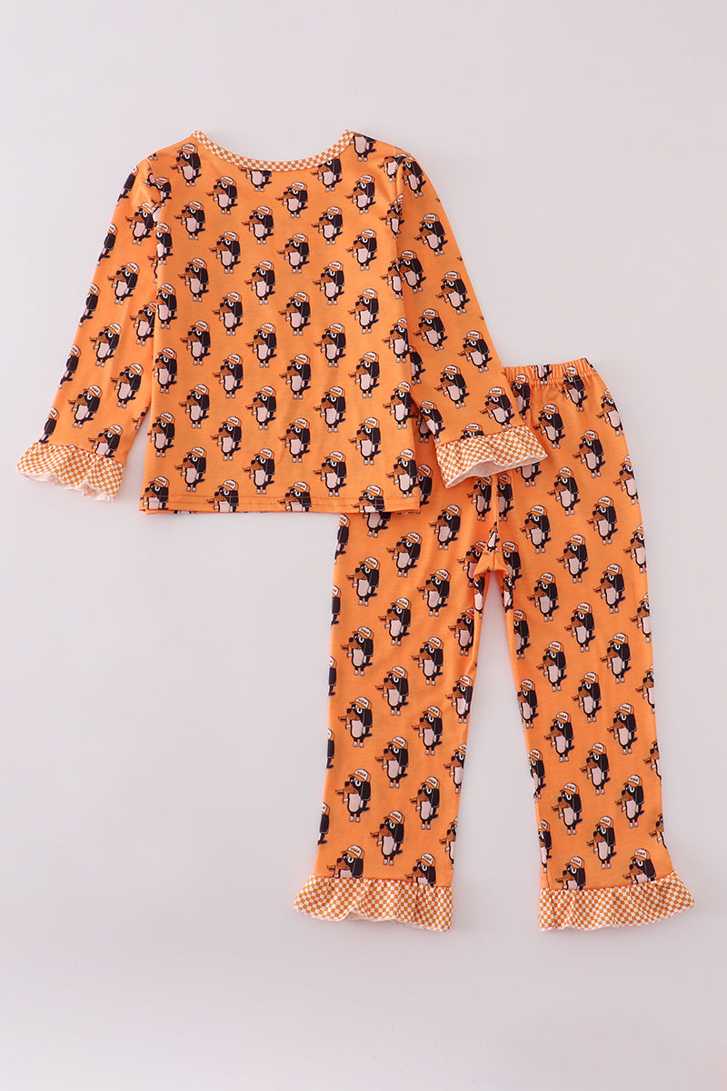 Orange Tennessee go vols print ruffle pajamas set