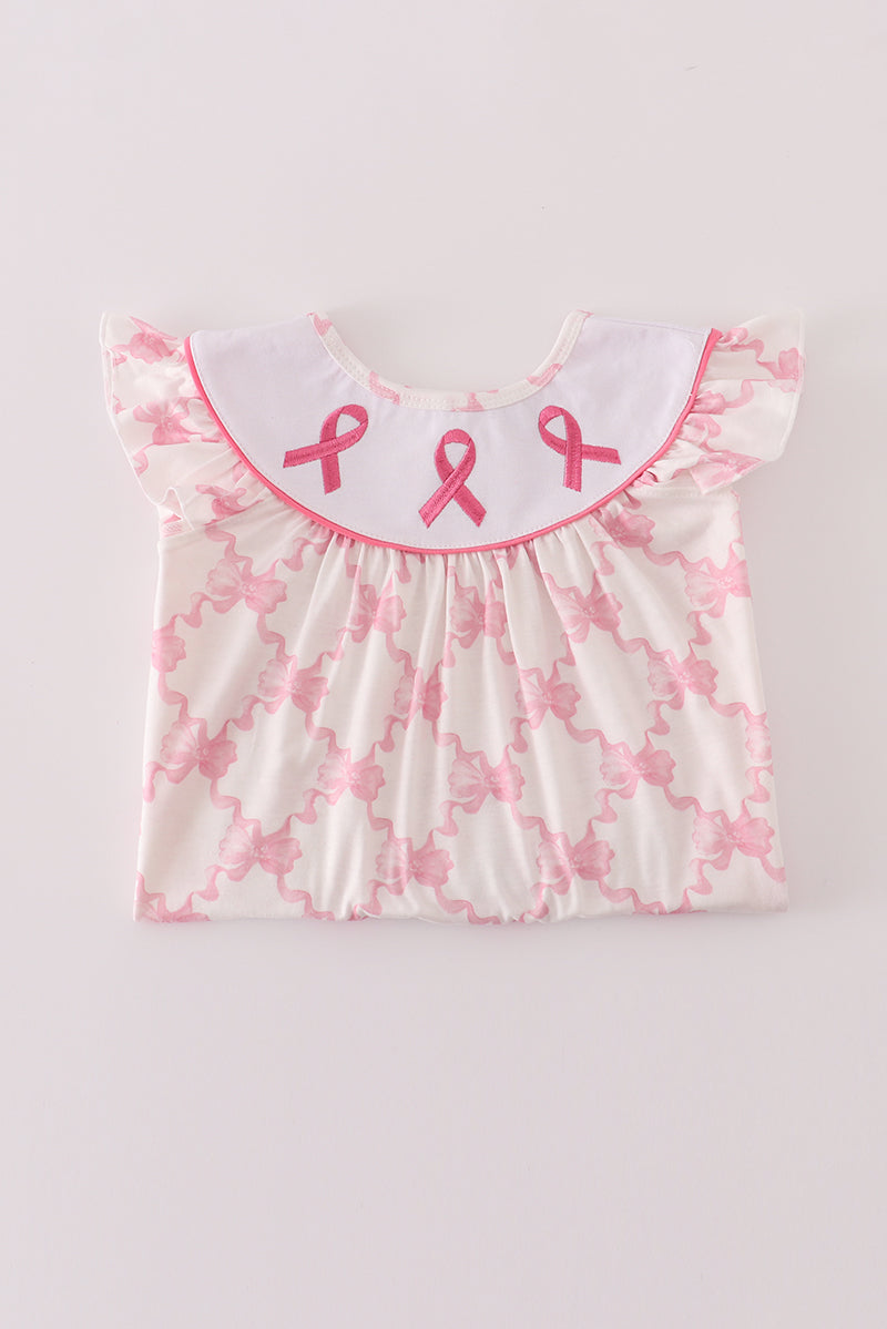 Pink bow tie embroidery ruffle dress