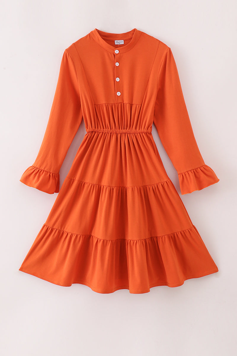 Rust tiered mom ruffle dress