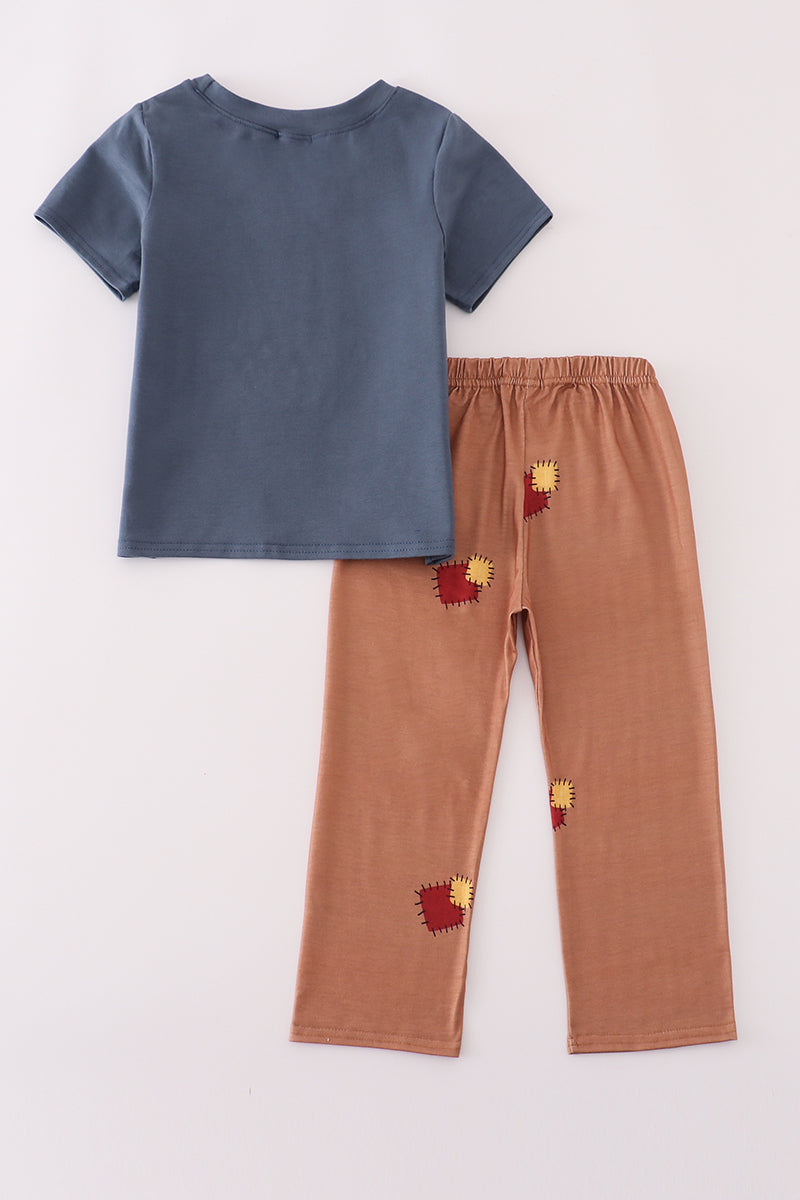Navy scarecrow applique pants set