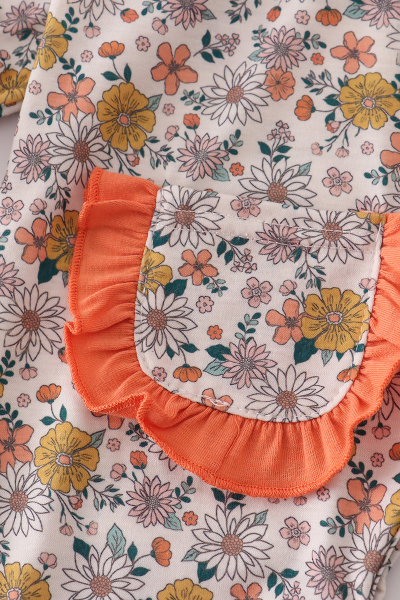 Floral embroidery smocked romper