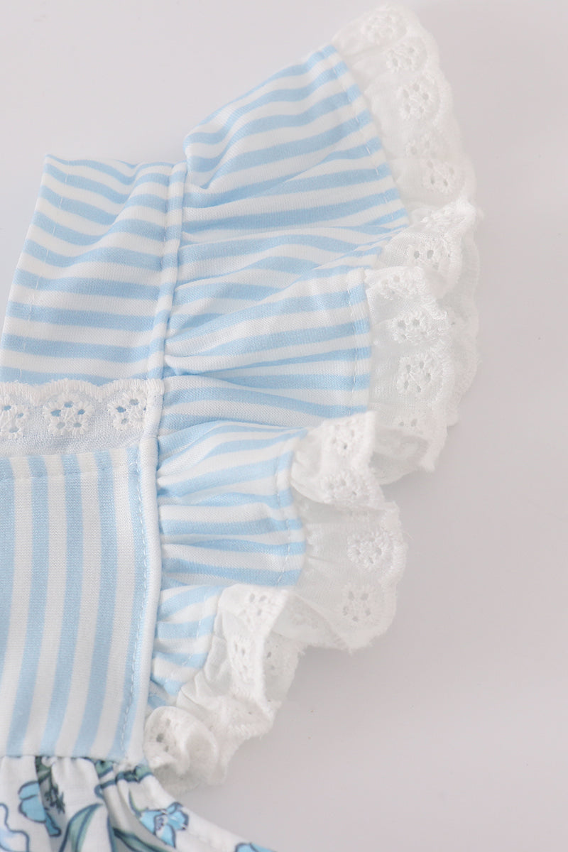 Blue bow & lace print ruffle bloomer set