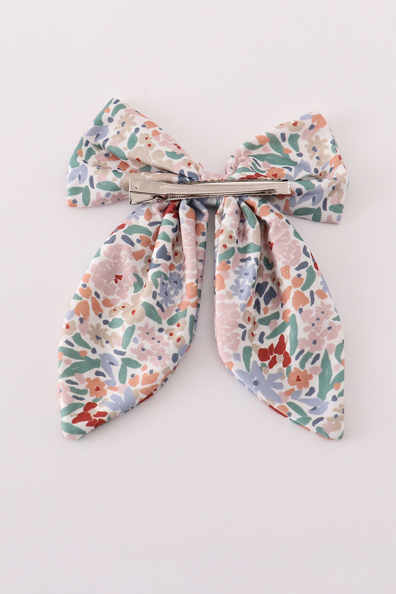 Blue floral print sailor bow