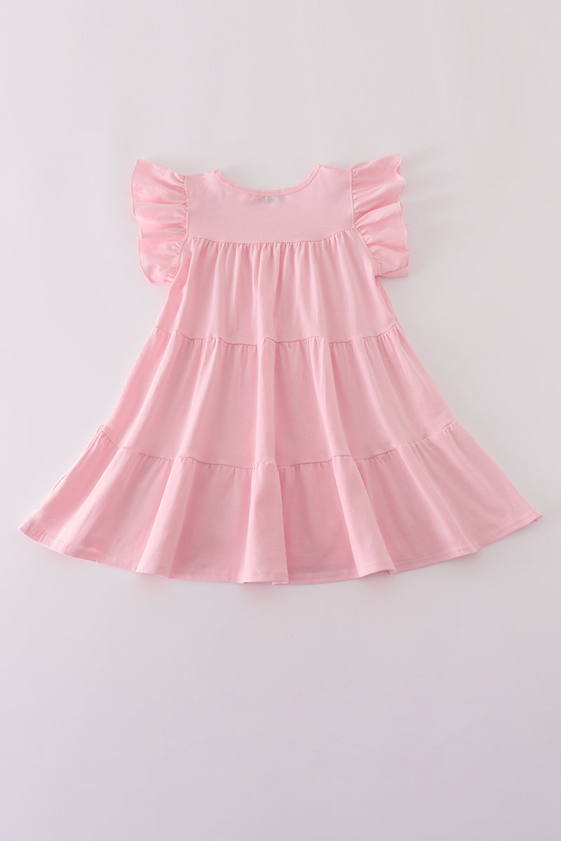 Pink christmas sequin tiered girl dress