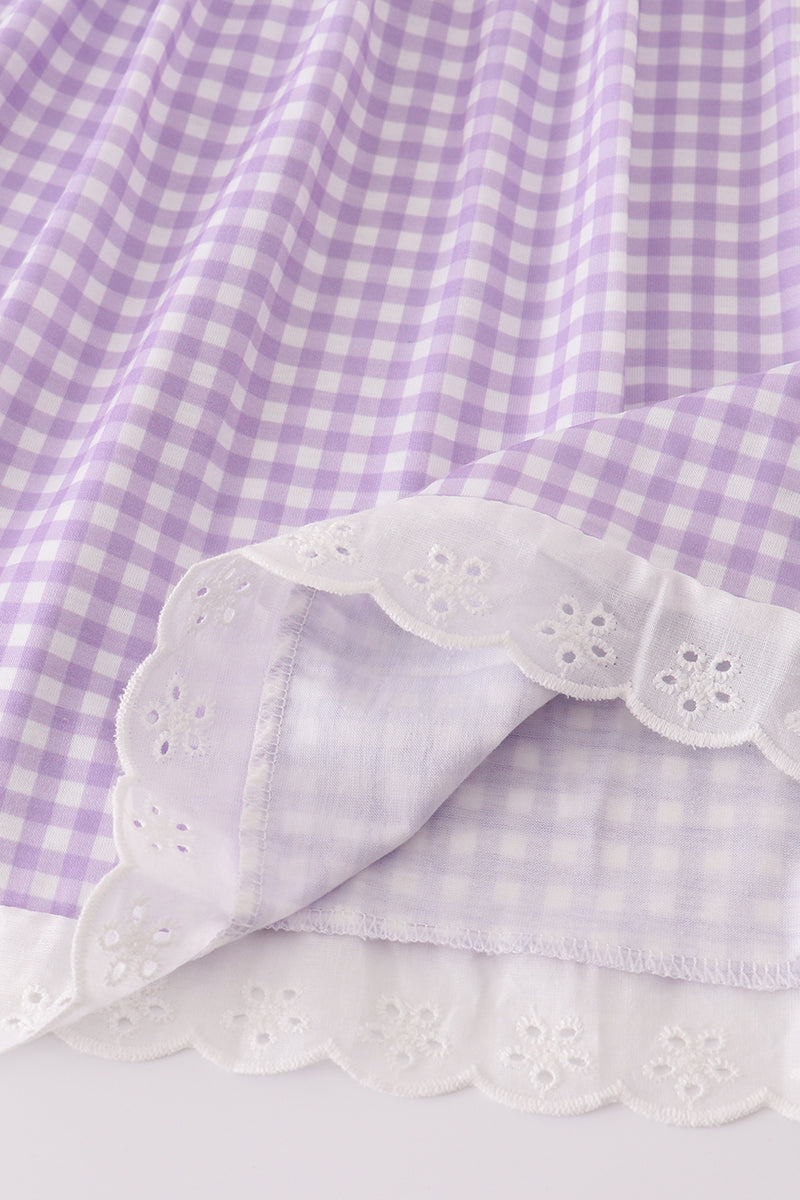 Lavender ribbon lace embroidery gingham dress