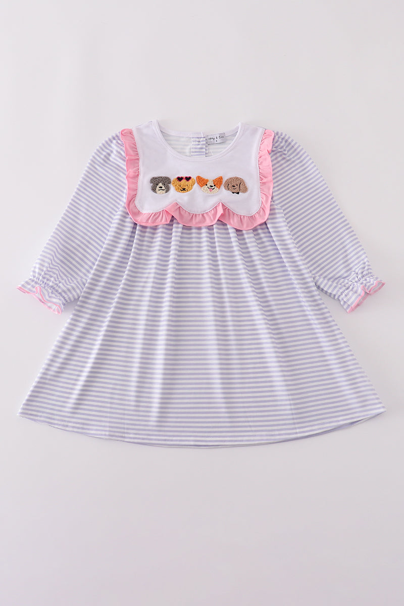 Purple puppy french knot stripe dress