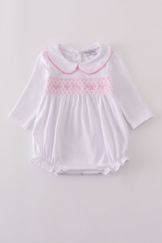 Pink bow smocked bubble