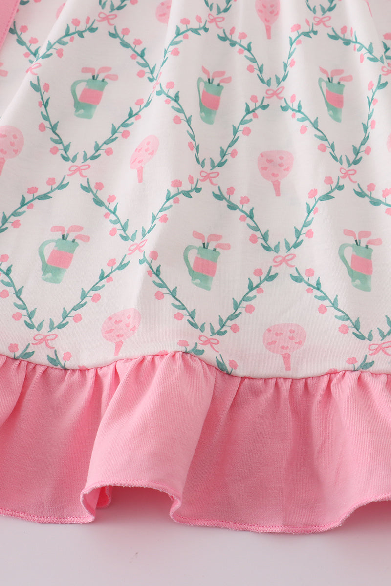 Pink golf print ruffle dress