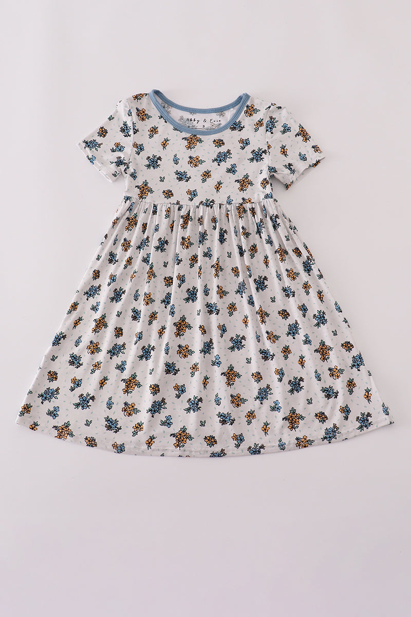 Blue floral print bamboo dress